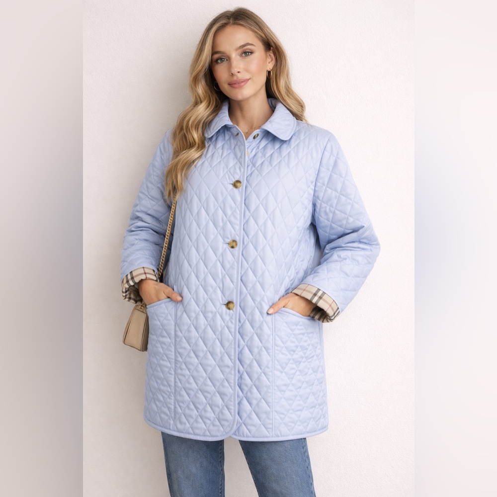 NWT Burberry London “Lancing” Quilted Jacket – Size Large –Heritage Check Lining